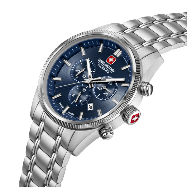 Swiss Military Hanowa Men's Chronograph Watch Stainless Steel Blue 42mm Men's Watch Wristwatch Chronograph Swiss Made