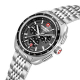 DEFENDER 42mm Stainless Steel Silver/Black Herren Armbanduhr Chronograph Swiss Made