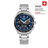 DEFENDER Blue Stainless Steel 42mm Herren Leder Armband -  Swiss Made