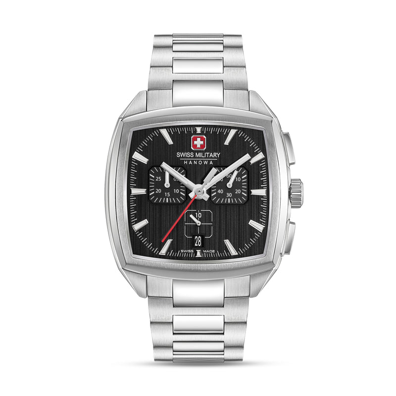 Swiss Military Hanowa Herren Armbanduhr Chronograph Edelstahl Schwarz 42mm - Uhrzeit, Datum & Stoppuhr