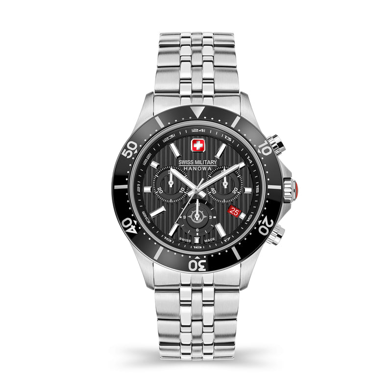 Swiss Military Hanowa Men's Wristwatch Chronograph Black Silver 42mm Stainless Steel Watch Men's Watch Chronograph Wristwatch