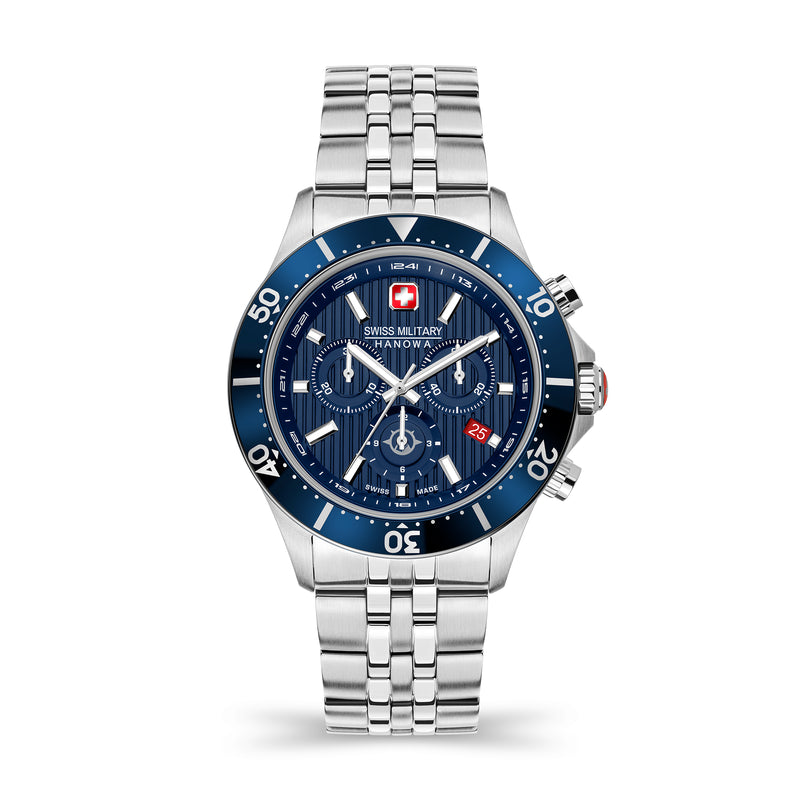 FLAGSHIP X CHRONO Herren Chronograph Uhr Blau 42mm Edelstahl Armbanduhr -  Swiss Made