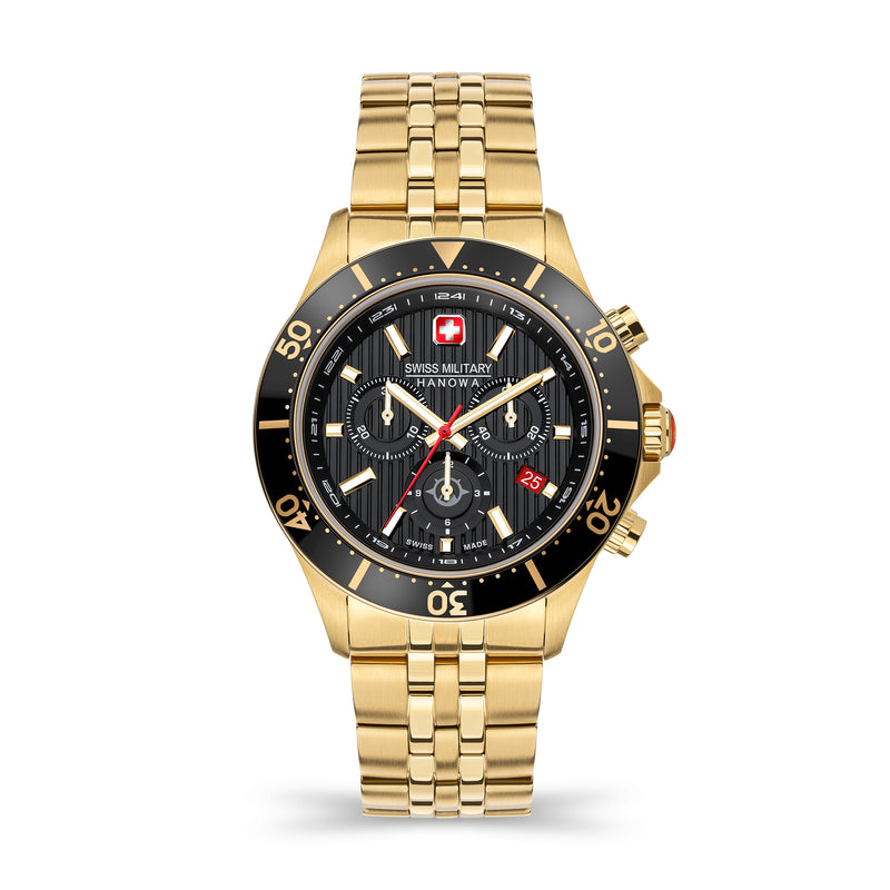 FLAGSHIP X CHRONO Gold/Schwarz 42mm Edelstahl Uhr - Herrenuhren -  Swiss Made