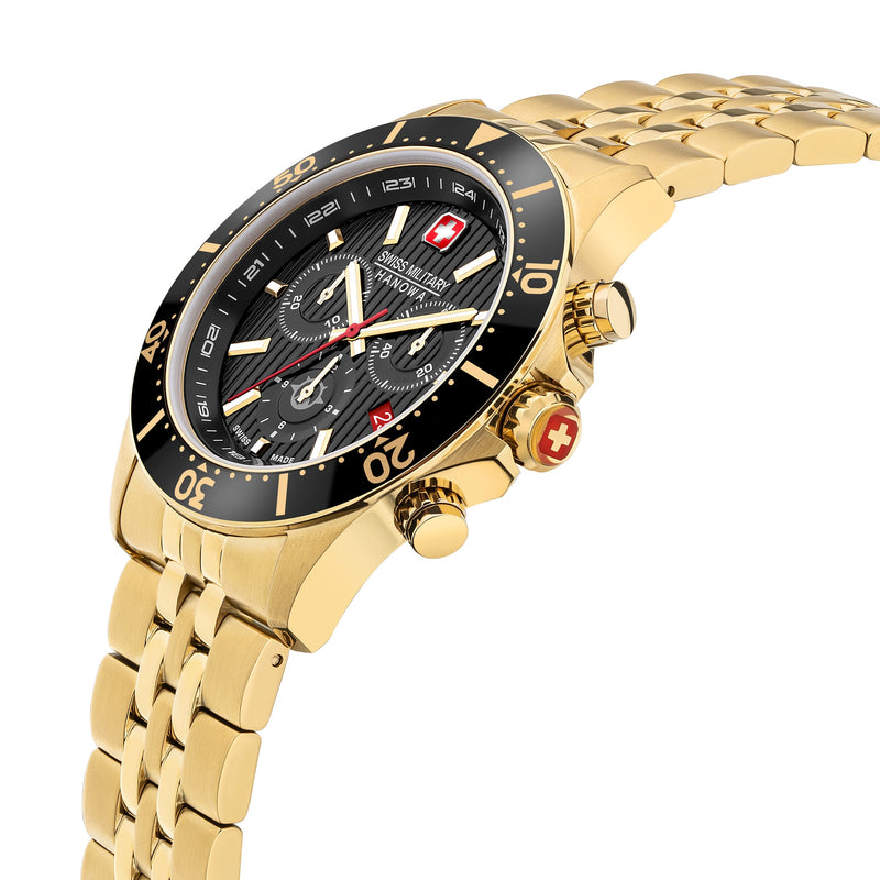 FLAGSHIP X CHRONO Gold/Schwarz 42mm Edelstahl Uhr - Herrenuhren -  Swiss Made