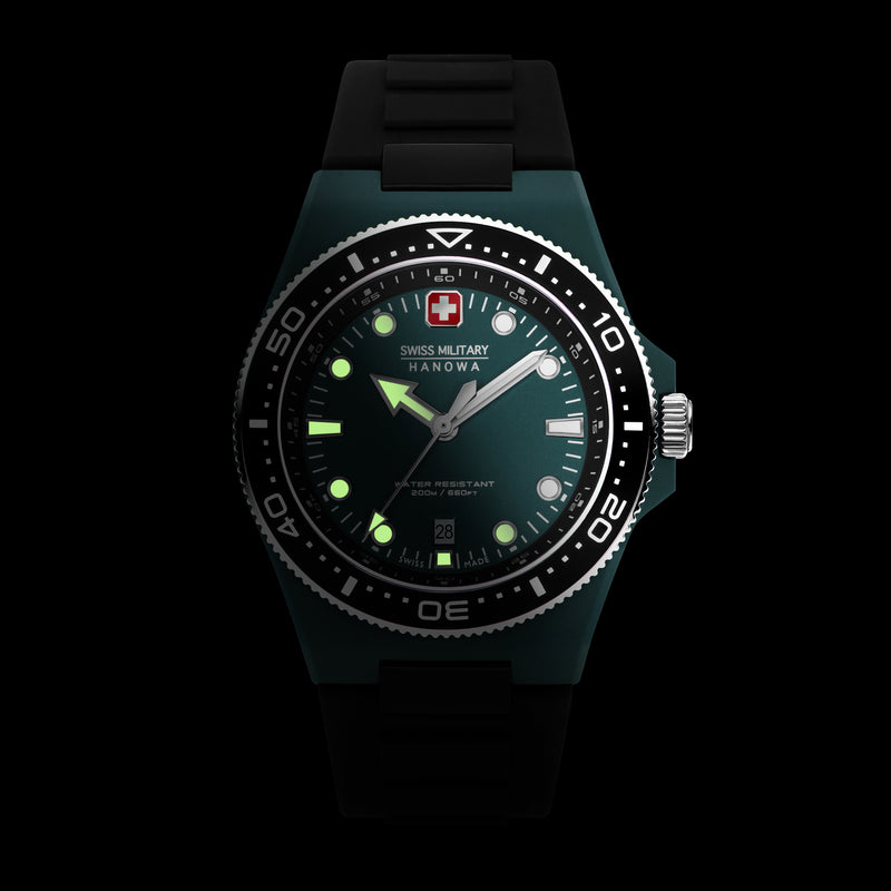 Swiss Military Hanowa Unisex Analogue Wrist Watch Green/Black 42mm Stainless Steel/Silicone Swiss Made Men's Watches Women's Watches