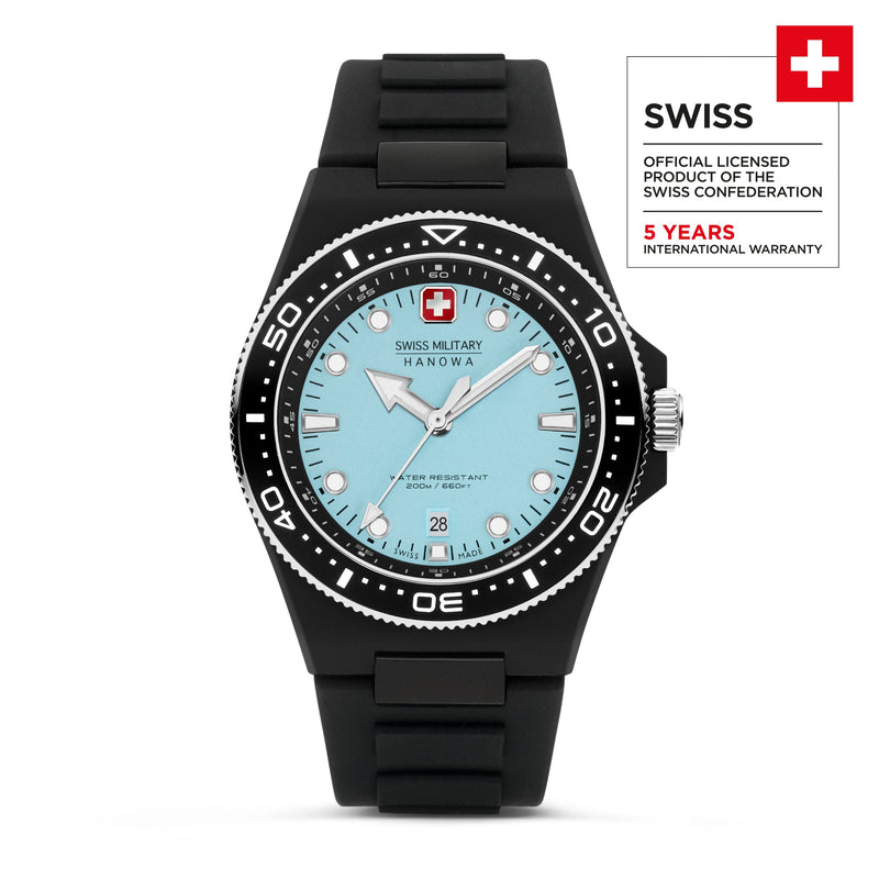 Swiss Military Hanowa Unisex Armbanduhr Ocean Pioneer 42mm Schwarz Edelstahl/Silikon Herrenuhr Chronograph Taucheruhr Wasserdicht