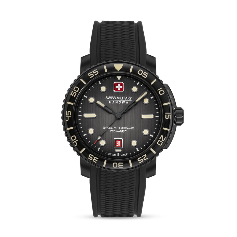 Swiss Military Hanowa Herren Armbanduhr Black Marlin 42mm Edelstahl/Gummi Schwarz Herrenuhr Chronograph Taucheruhr