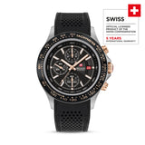 Swiss Military Hanowa Herren Armbanduhr Chronograph Leder Schwarz Roségold 42 mm Herrenuhr Chronographen Armbanduhr Sportuhr