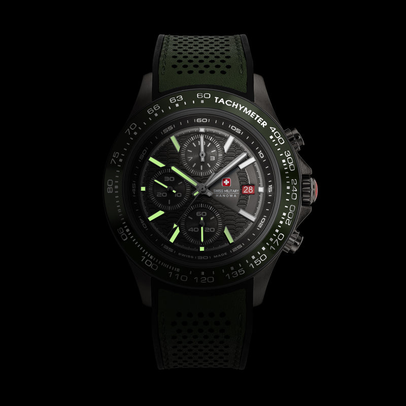 WATCHMAN Chronograph Leder Grün Schwarz- Swiss Made