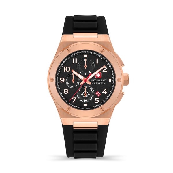 Swiss Military Hanowa Men's Watch Chronograph Rose Gold/Black 42mm Stainless Steel/Silicone Men's Watch Chronograph Wristwatch