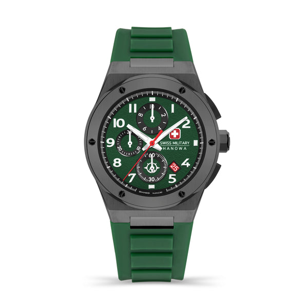 Swiss Military Hanowa Men's Chronograph Watch Green Silicone 42mm Men's Watch Wristwatch Chronograph Men's Wristwatch