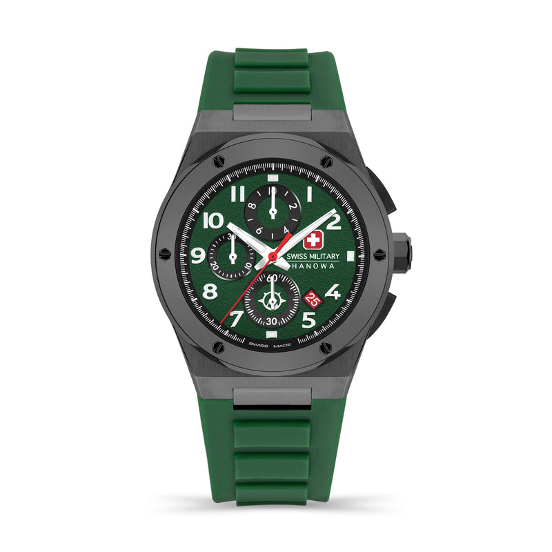 Swiss Military Hanowa Men's Chronograph Watch Green Silicone 42mm Herrenuhr Armbanduhr Chronograph Herren Armbanduhr