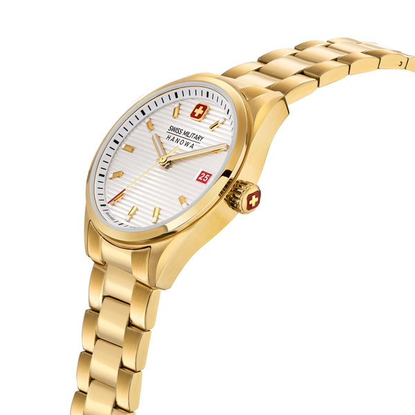 Swiss Military Hanowa Ladies' Wristwatch Analog Gold 38 mm Stainless Steel - Swiss Made Watch with Quartz Movement