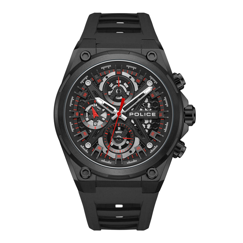 Police Men's Wristwatch Chronograph Black Red 44mm Stainless Steel Silicone Men's Watch Analogue Wristwatch Chronographs Men's Watches