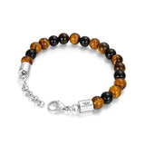 PE SPHERES SS HARDWARE TIGERSEYE & BLK BEADS BRT