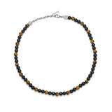 PE SPHERES SS HARDWARE TIGERSEYE &amp; BLK BEADS NKL