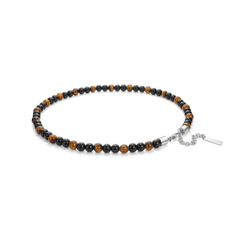 PE SPHERES SS HARDWARE TIGERSEYE &amp; BLK BEADS NKL