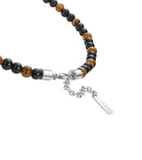 PE SPHERES SS HARDWARE TIGERSEYE & BLK BEADS NKL