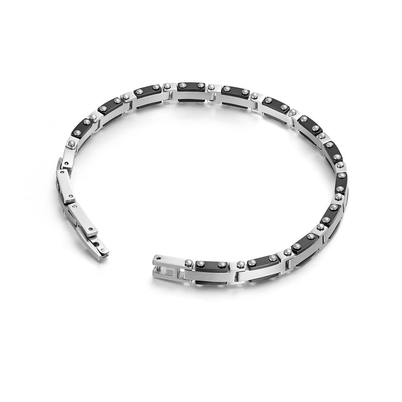 PE SPIRE SS&amp;BLK HARDWARE LINK SLIM BRACELET