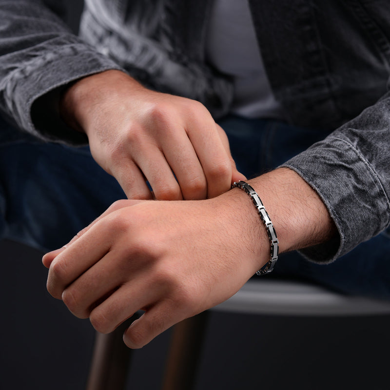 PE SPIRE SS&BLK HARDWARE LINK SLIM BRACELET