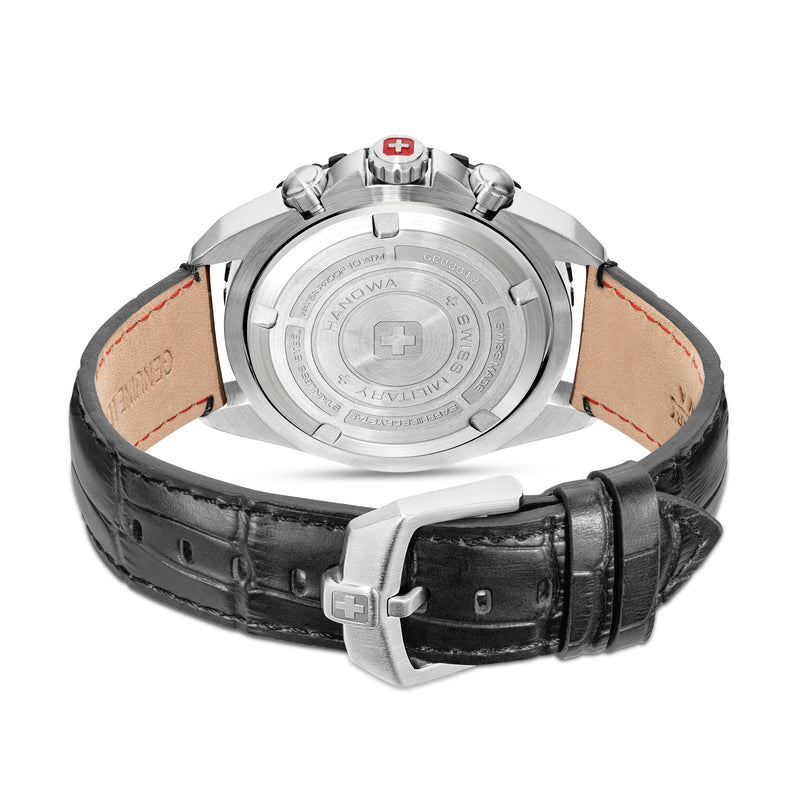 STONE MARTEN Leder Schwarz Silber 42mm - Swiss Made