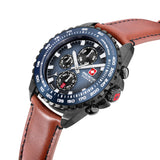 Swiss Military Hanowa Men's Wristwatch Chronograph Leather Blue Brown 44mm Men's Watch Analogue Wristwatch Chronograph