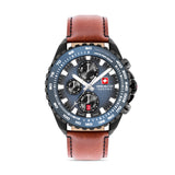 Swiss Military Hanowa Men's Wristwatch Chronograph Leather Blue Brown 44mm Men's Watch Analogue Wristwatch Chronograph