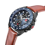 Swiss Military Hanowa Herren Armbanduhr Chronograph Leder Blau Braun 44mm Herrenuhr Analog Armbanduhr Chronograph