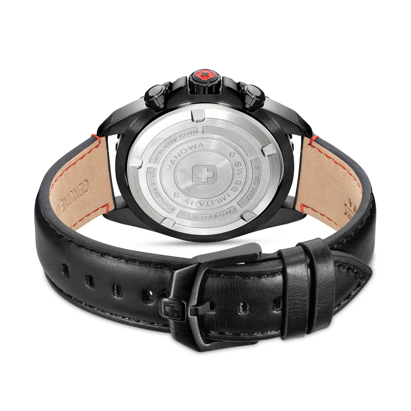 STONE MARTEN Leder Schwarz Rot 42mm - Swiss Made