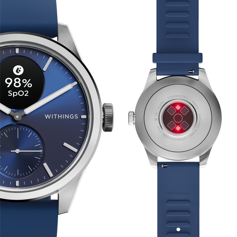 Withings ScanWatch 2 - Blau 42mm + Gratis Withings Lederarmband in Schwarz