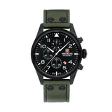 Swiss Military Hanowa Men's Chronograph Watch Leather Strap Green Black 44mm Men's Watch Chronograph Wristwatch