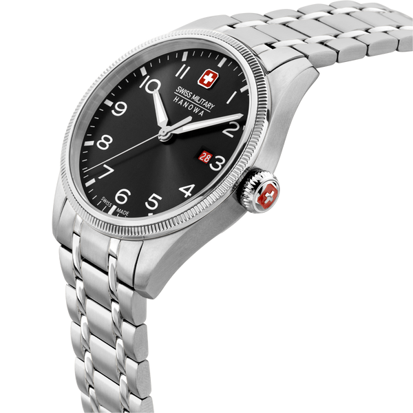 Swiss Military Hanowa Quarzuhr THUNDERBOLT, SMWGH0000801, Armbanduhr, Herrenuhr, Schweizer Uhr, Swiss Made, Datum, Saphirglas, schwarz, silber