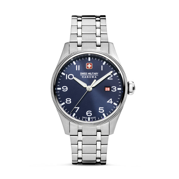 Swiss Military Hanowa quartz watch THUNDERBOLT, SMWGH0000802, wristwatch, men's watch, Swiss watch, Swiss Made, date, sapphire crystal, blue, silver