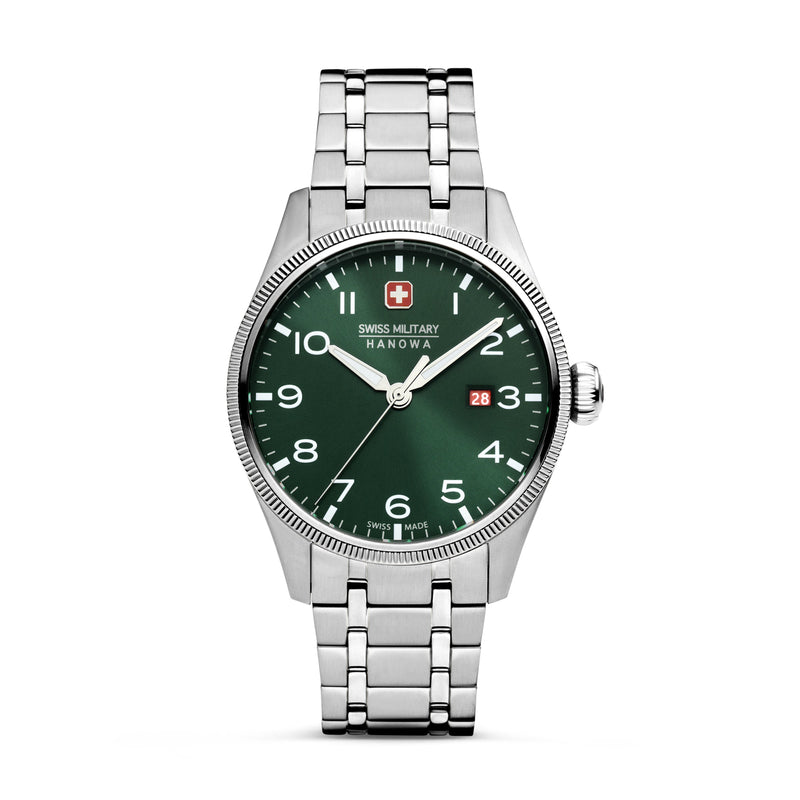 Swiss Military Hanowa Quarzuhr THUNDERBOLT, SMWGH0000803, Armbanduhr, Herrenuhr, Schweizer Uhr, Swiss Made, Datum, Saphirglas, grün, silber