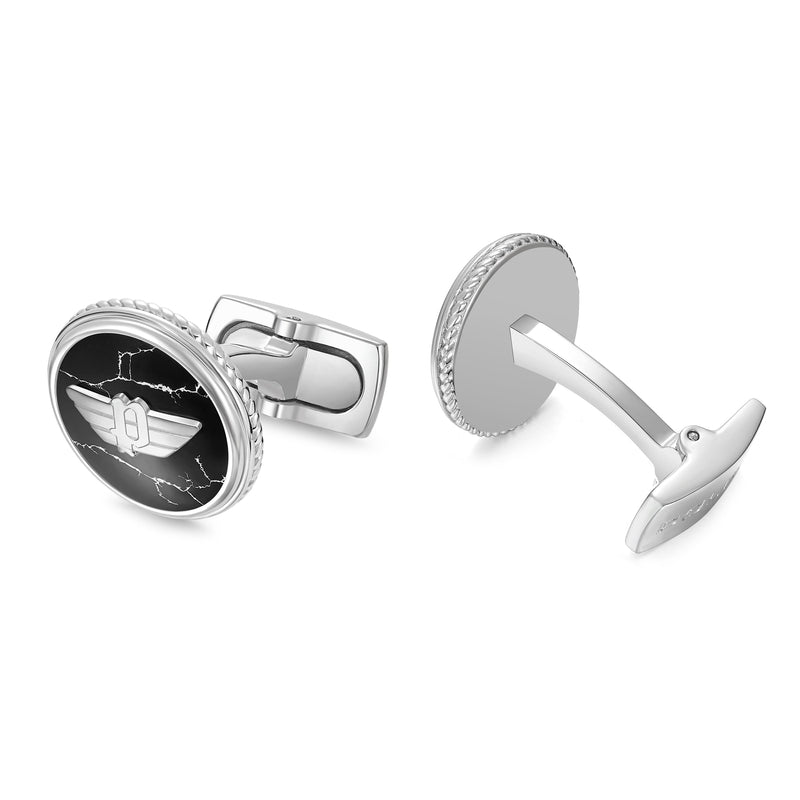 PE TREASURE SS BLACK MARBLE WING LOGO CUFFLINKS