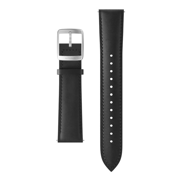 leather curved wristband, black, silver buckle 20mm