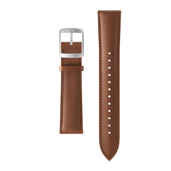 leather curved wristband brown, silver buckle 20mm