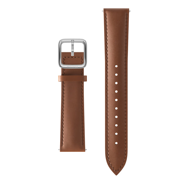 leather curved wristband brown, silver buckle, 18mm