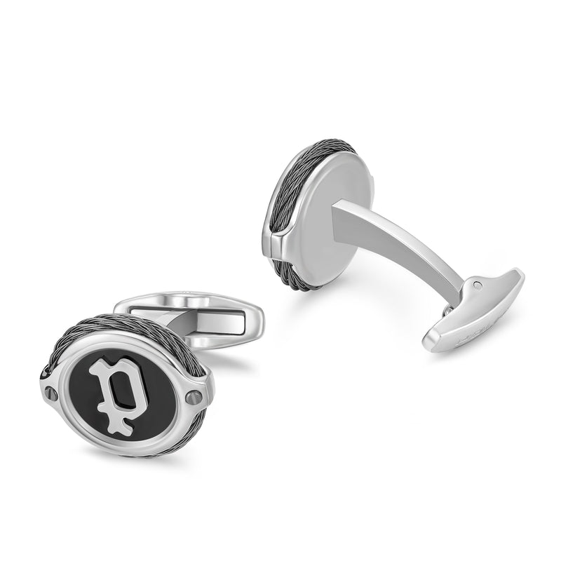 PE WIREGRIP SS,GUN, BLK P LOGO CABLE CUFFLINKS