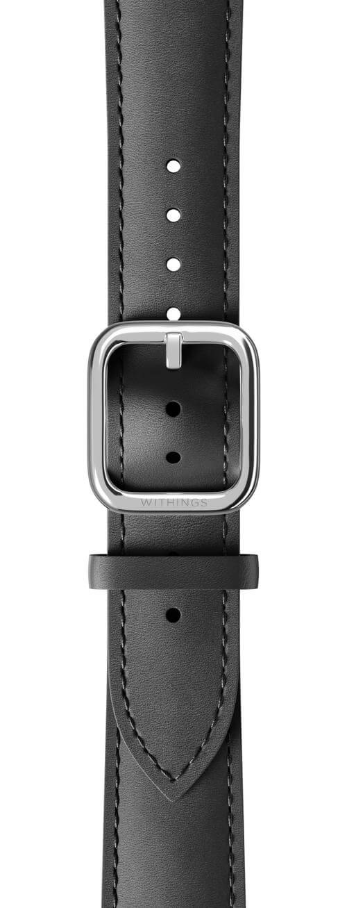 leather curved wristband black silver buckle 18mm