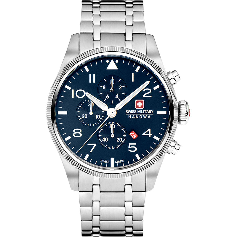 Swiss Military Hanowa Herren Armbanduhr Chronograph Edelstahl Blau 42mm - Swiss Made Uhr - Herrenuhren - Chronographen