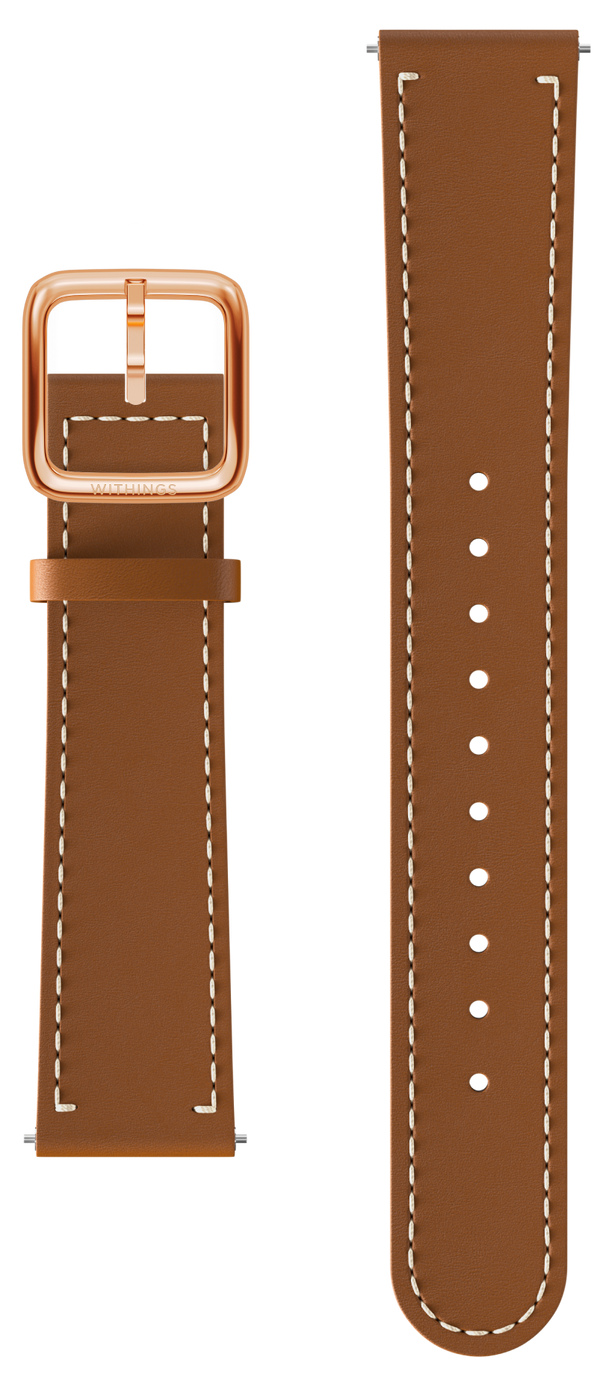 leather wristband brown, rose gold buckle, 18mm