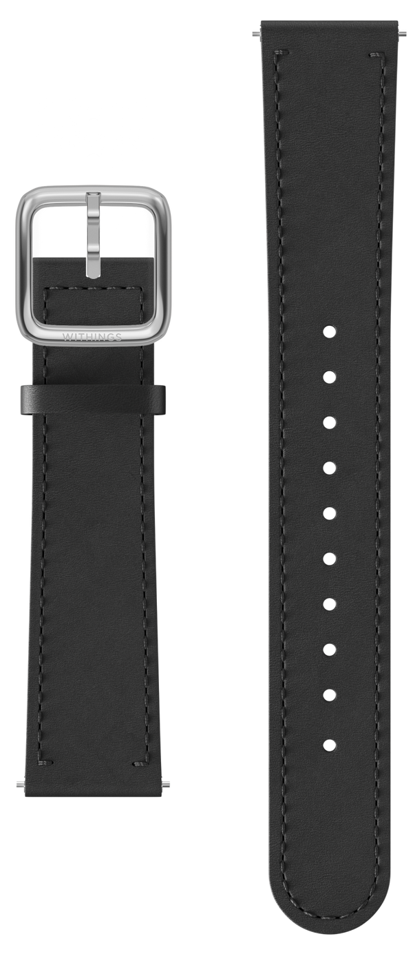 leather strap black, silver buckle, 18mm