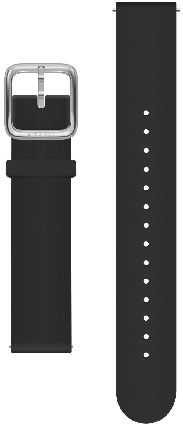 Premium silicone Wristband black 18mm, silver buckle